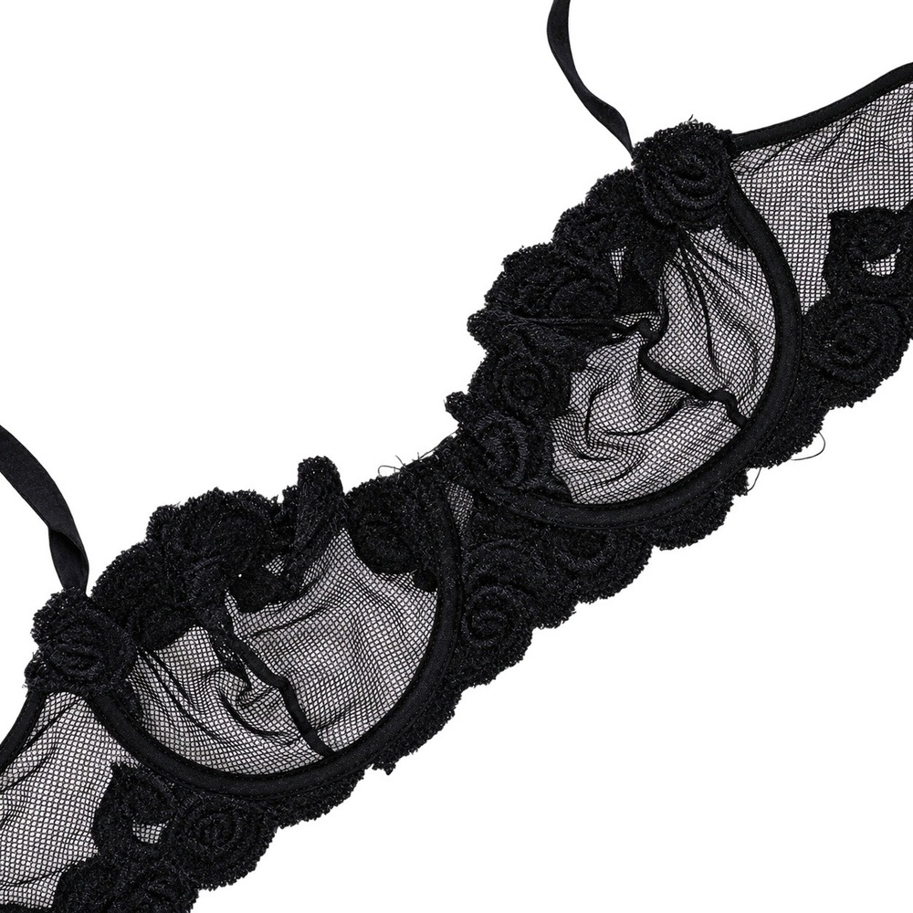 Elegant Moments Women Size 36C Black Underwire Unlined Bra Sheer Floral Lace